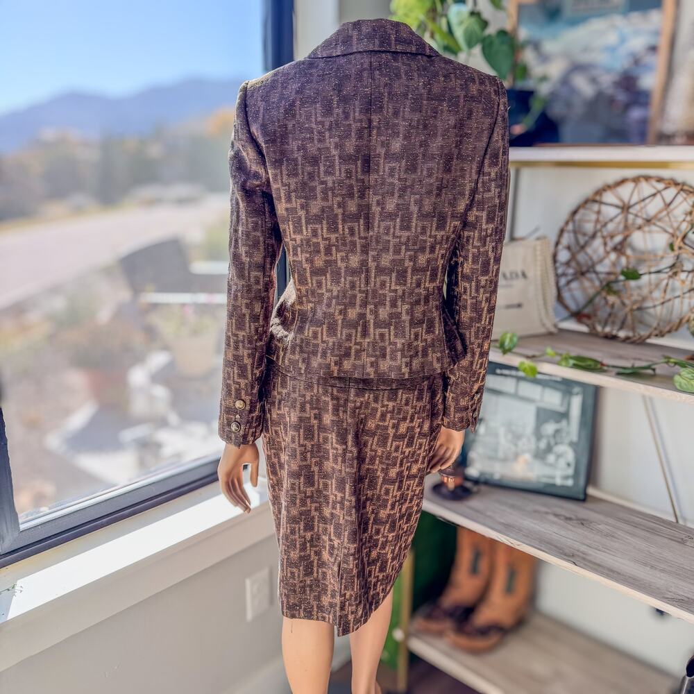Antonio Melani, Women's Brown Geo Business Matching Set, Blazer-8 / Skirt-6 - Picture 4 of 14